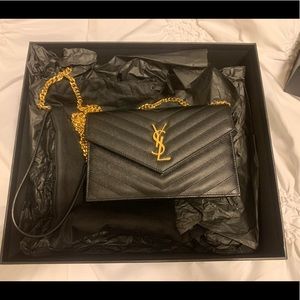 YSL Black envelope chain wallet